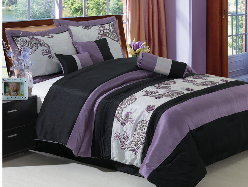 11Pcs Queen Purple Paisley Bed in a Bag Set Purple eBay