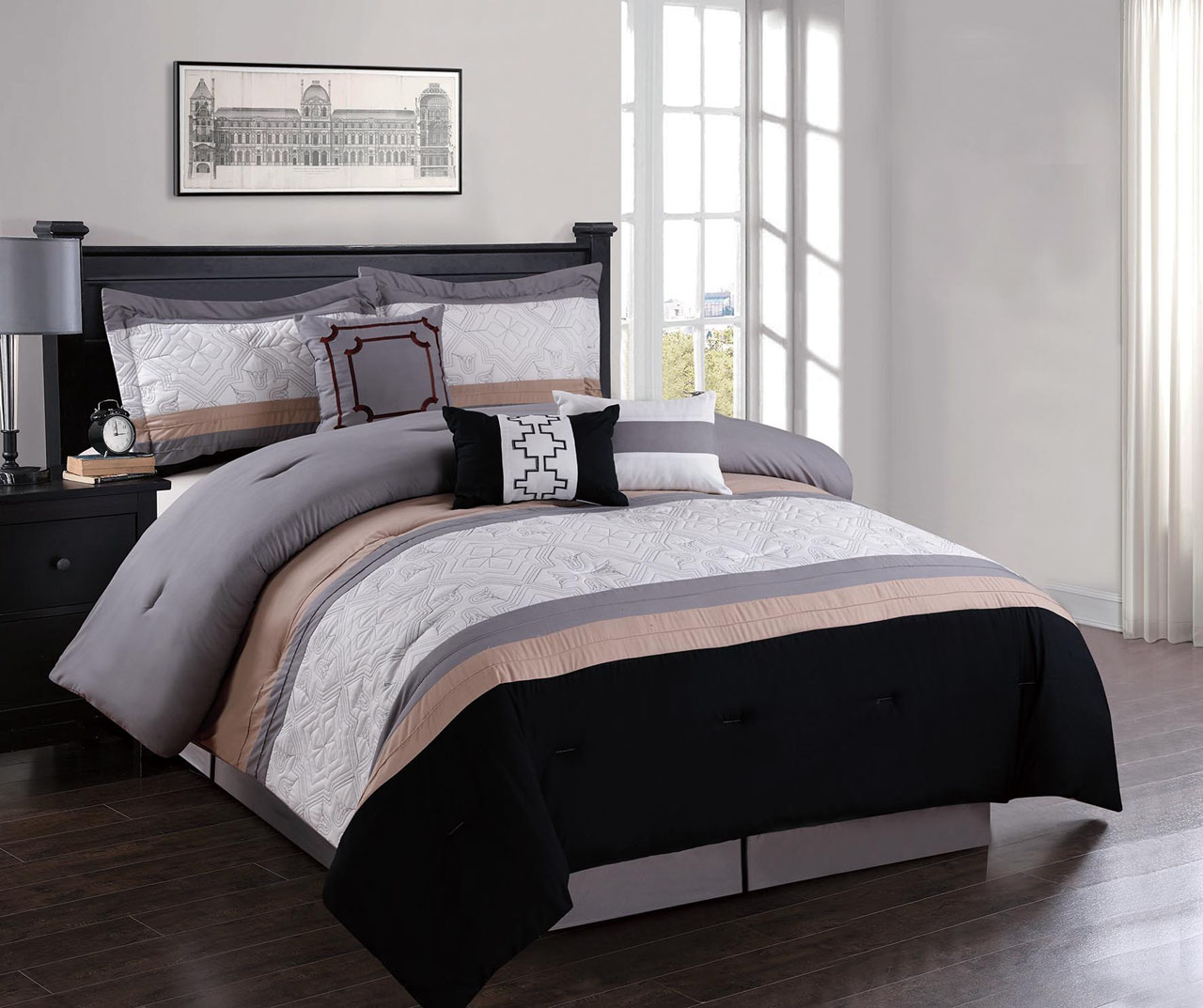 7 piece geometric embroidered comforter set ebay 7 piece geometric embroidered comforter set ebay