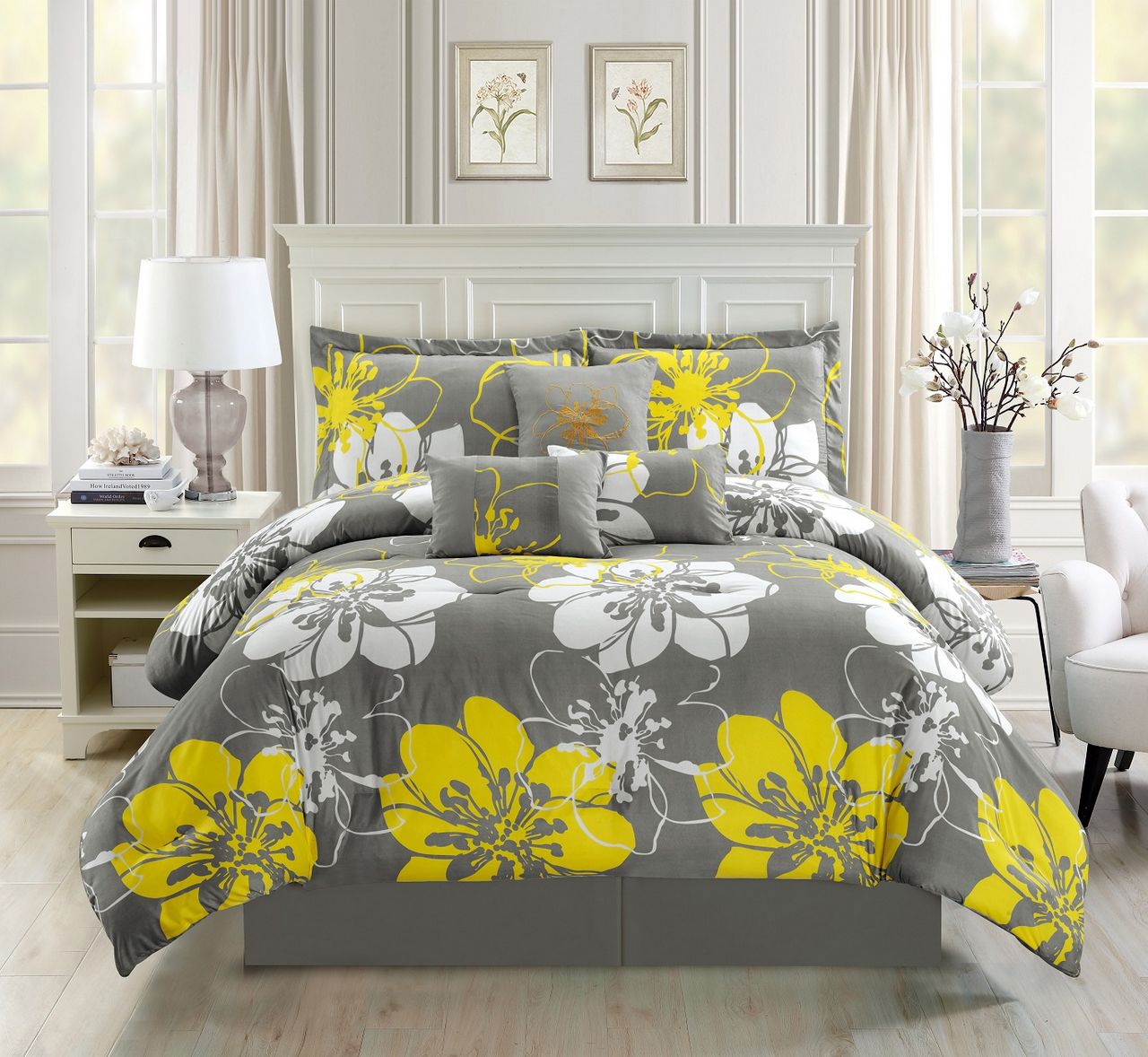 7 Piece Floral Black/Red/White Comforter Set eBay