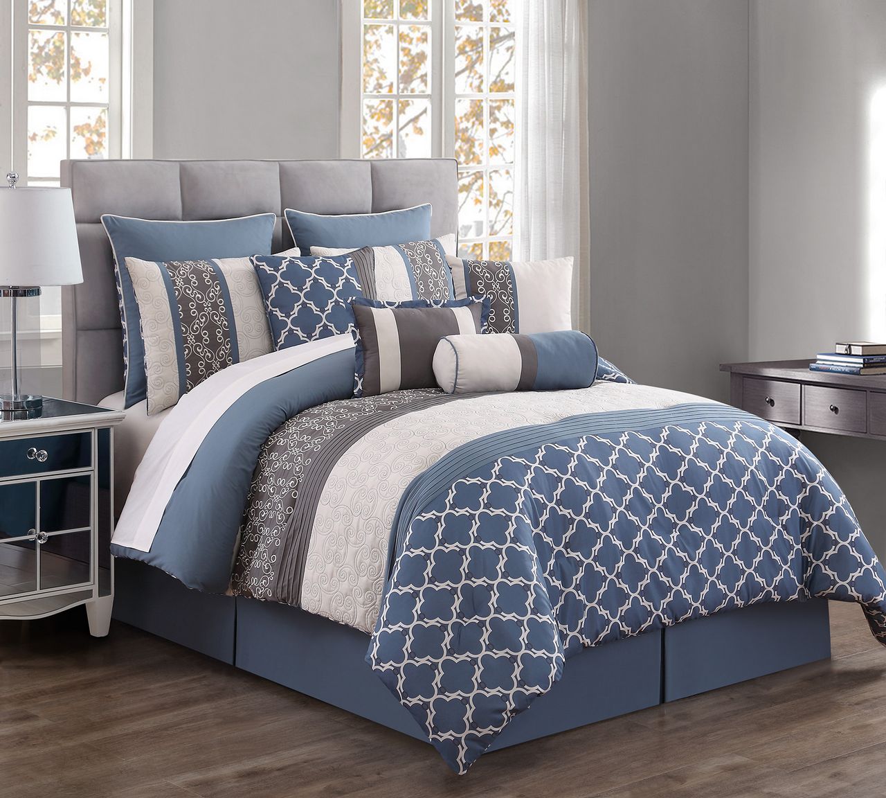 10 Piece Amarta Denim/Charcoal Comforter Set Cal King eBay