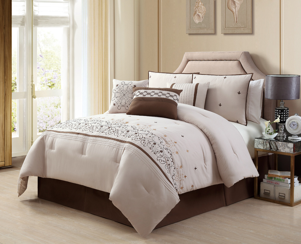 11 Piece King Valpico Beige and Brown Bed in a Bag w/500TC Cotton Sheet