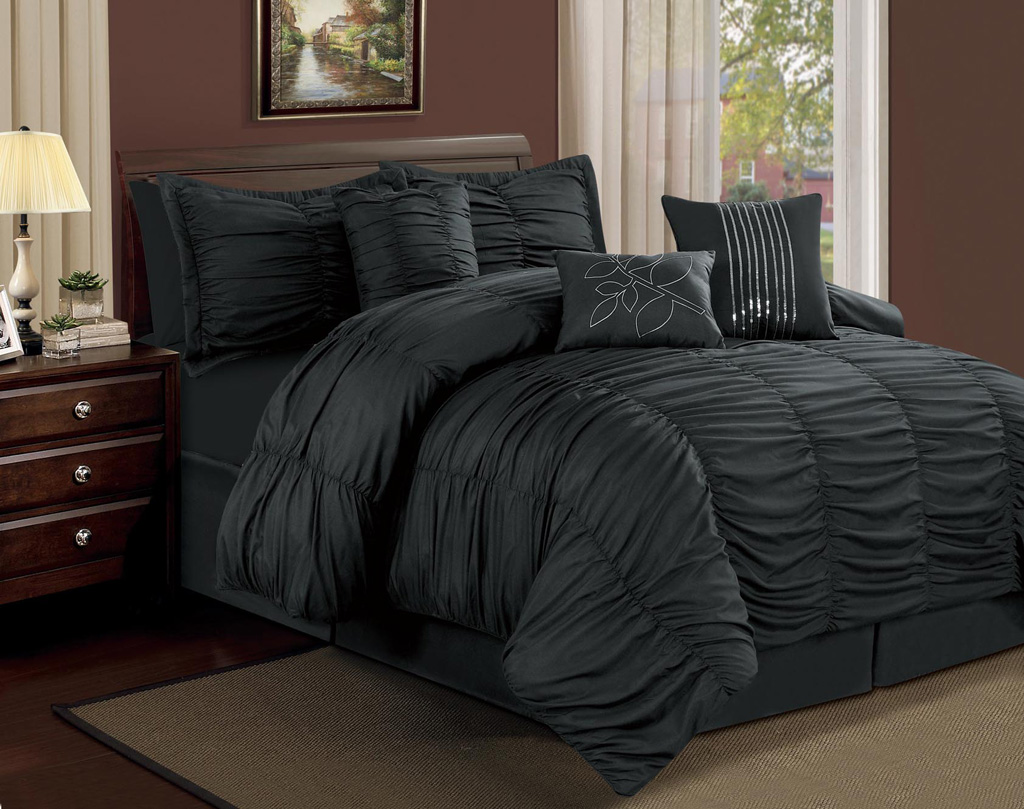 7 piece queen hermosa ruffled comforter set black ebay 7 piece queen hermosa ruffled comforter set black ebay