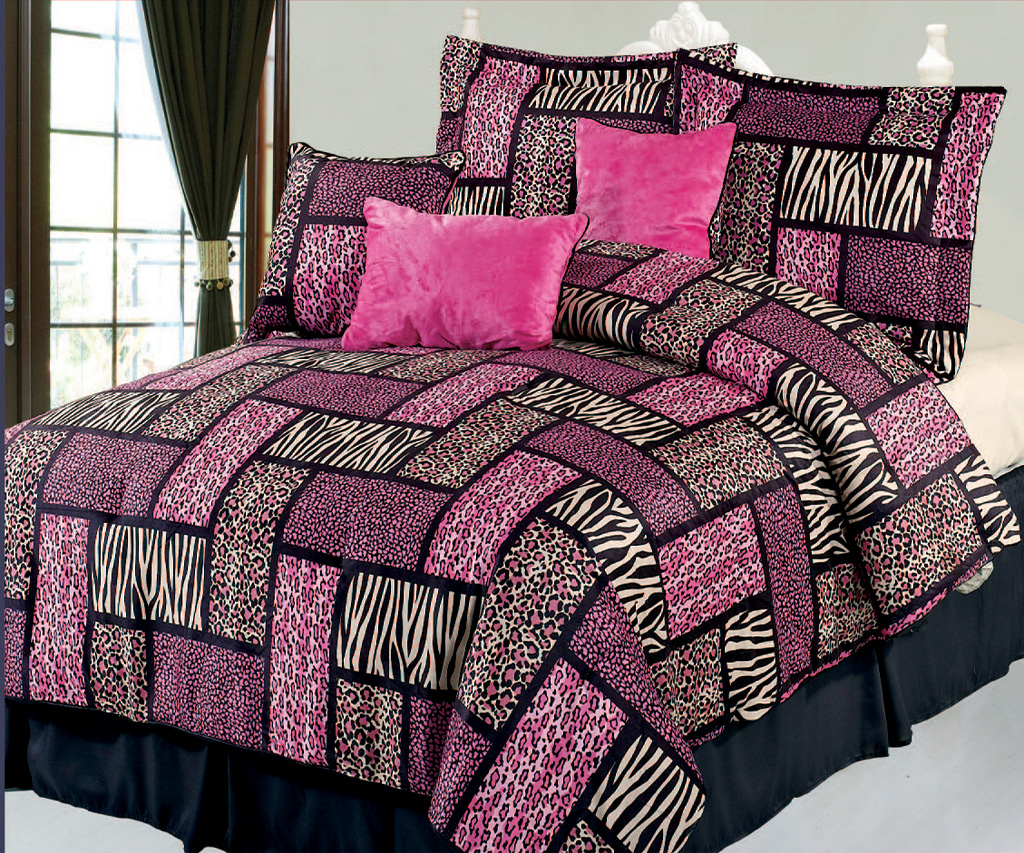 7 piece queen safari pink and black patchwork micro suede 7 piece queen safari pink and black patchwork micro suede