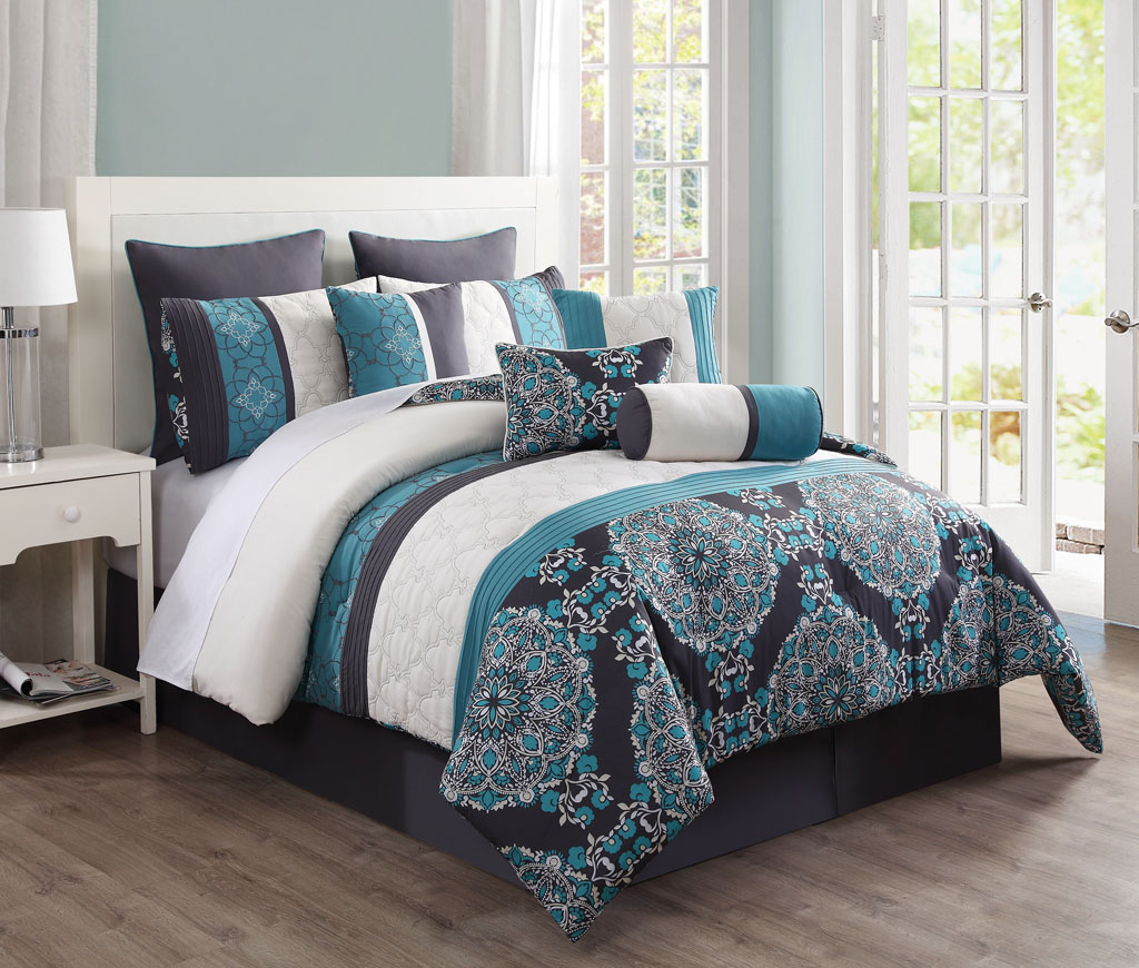 10 piece queen justine charcoal and teal reversible 10 piece queen justine charcoal and teal reversible