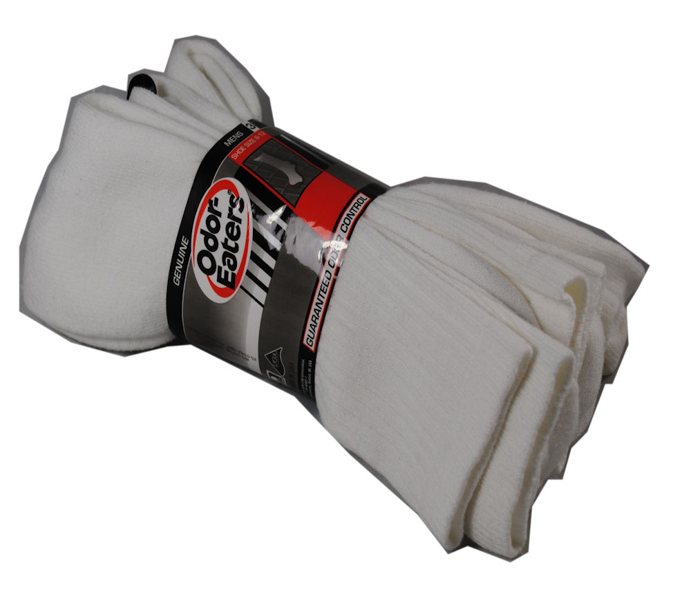 3 Pk Mens OdorEaters All White Tube Socks Shoe Size 612 eBay