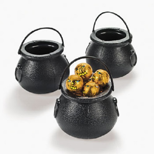 Lot of 12 Plastic Black Candy Kettles Witch Cauldron Halloween Party