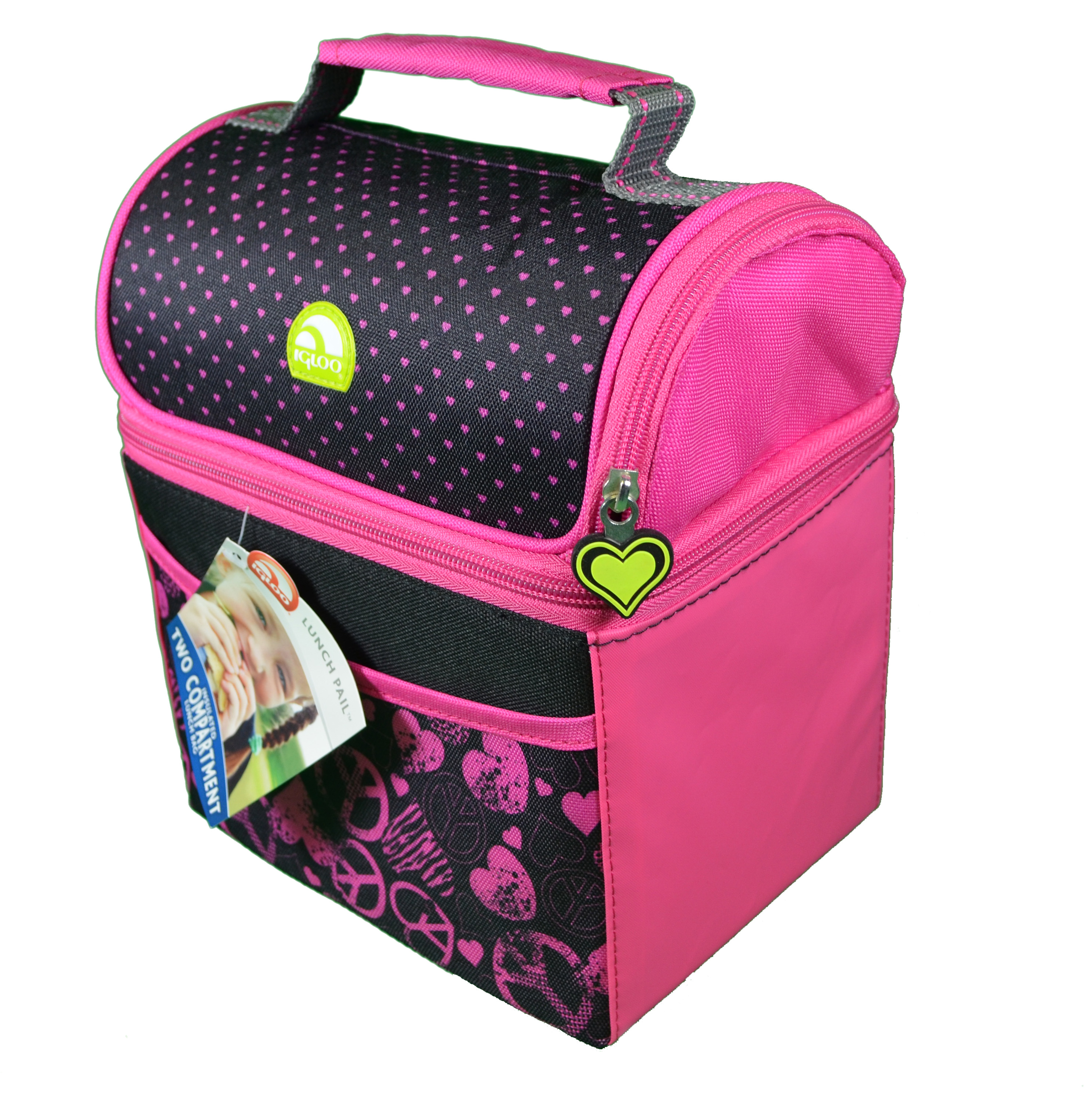 Igloo Pink Hearts Polartherm Insulated Cooler 2 Compartment Lunch Pail