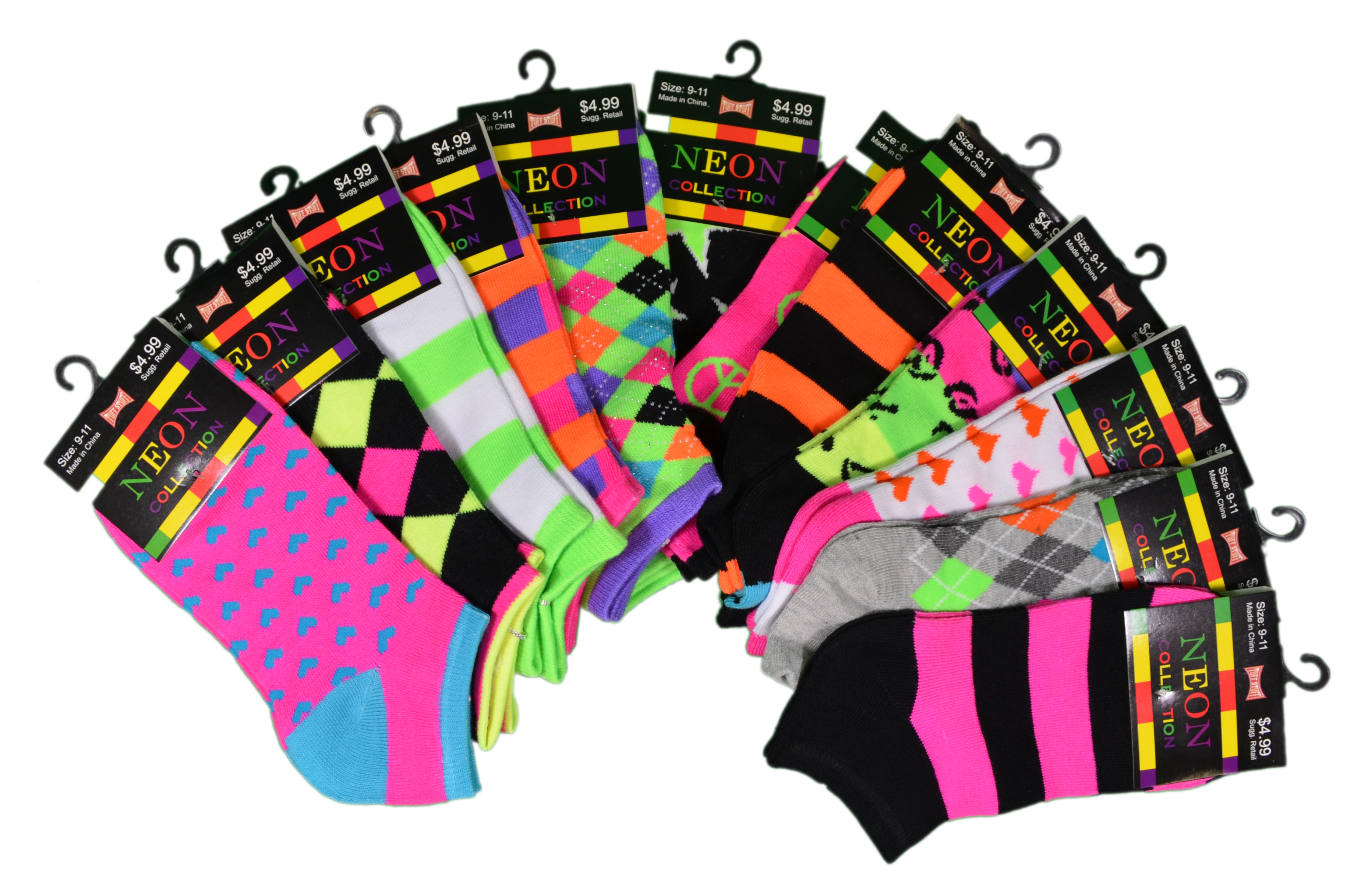 LOT OF 12 Women'S Ladies NO Show Neon Bright Color Ankle Fashion Socks
