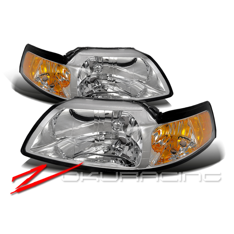 99-04 Mustang Black Headlights Black Housing Headlights With Amber Corners For 1999-2004 Ford Mustang – Complete Pair, DOT Certified Mustang Headlights