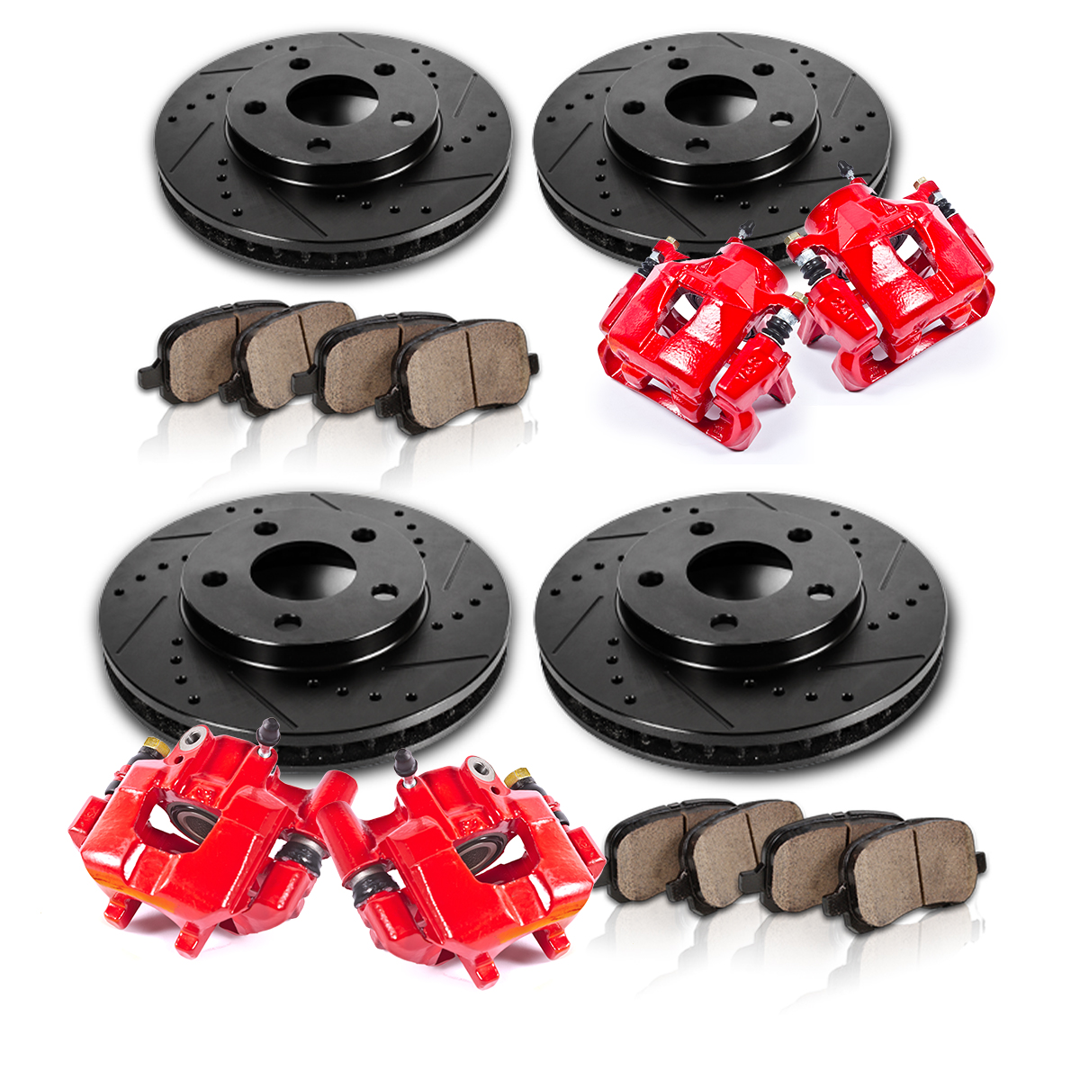 Front and Rear Red Calipers & Black Rotors & Pads 2005 2006 2007 2010
