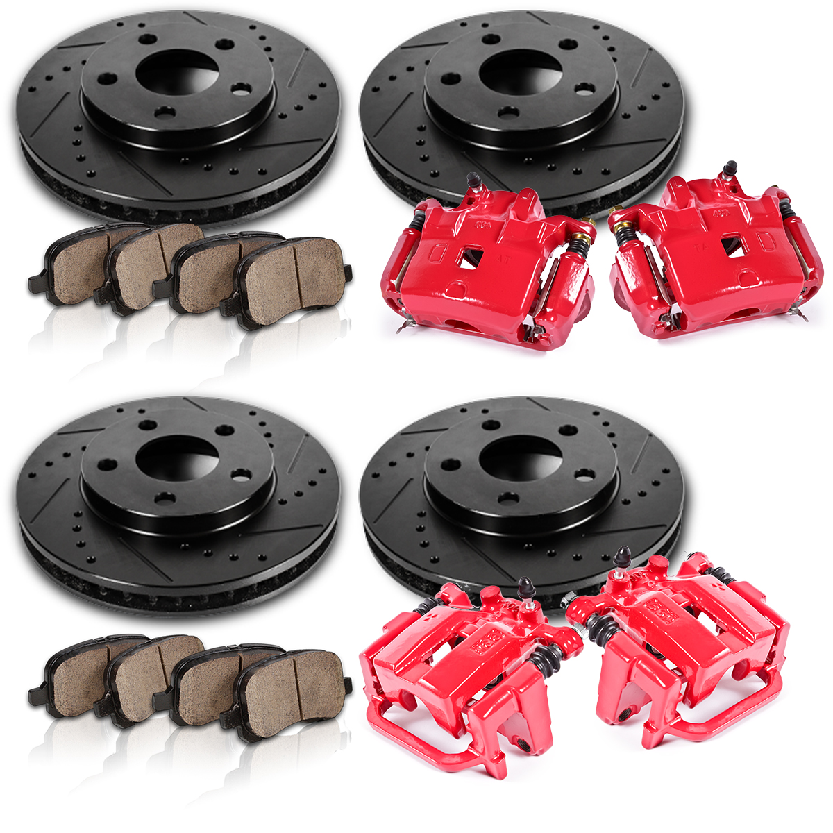 Front and Rear Red Calipers Rotors Pads FITS 2002 2003 2004 2005 G35