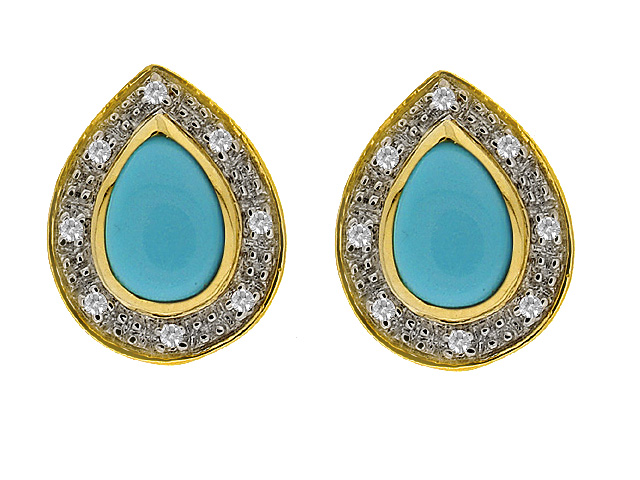 9ct Yellow Gold Turquoise and Diamond Earrings