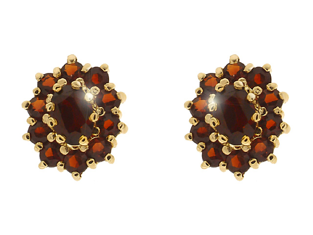 9ct Yellow Gold Thai Garnet Cluster Earrings