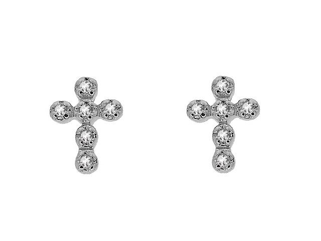 9ct White Gold Single Cut Diamond Cross Stud Earrings