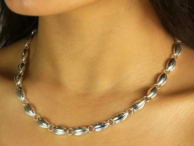 Polished 925 Sterling Silver Oval Link Necklace
