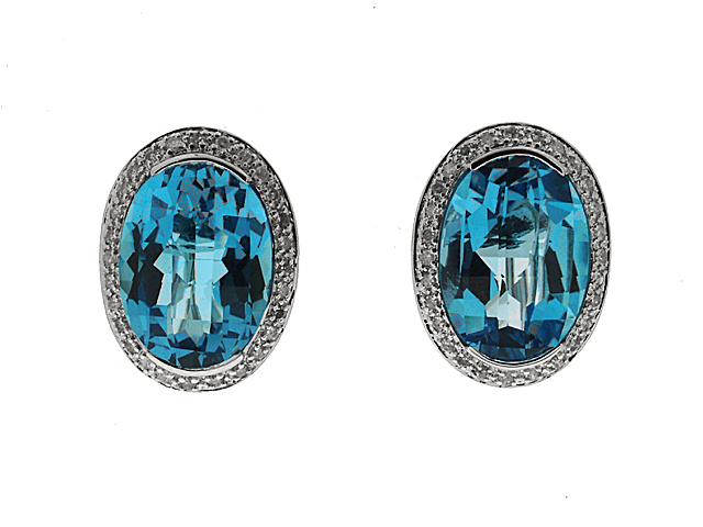 9ct White Gold Blue Topaz & Diamond Earrings