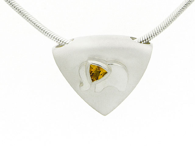 925 Sterling Silver Citrine Elephant Design Necklace