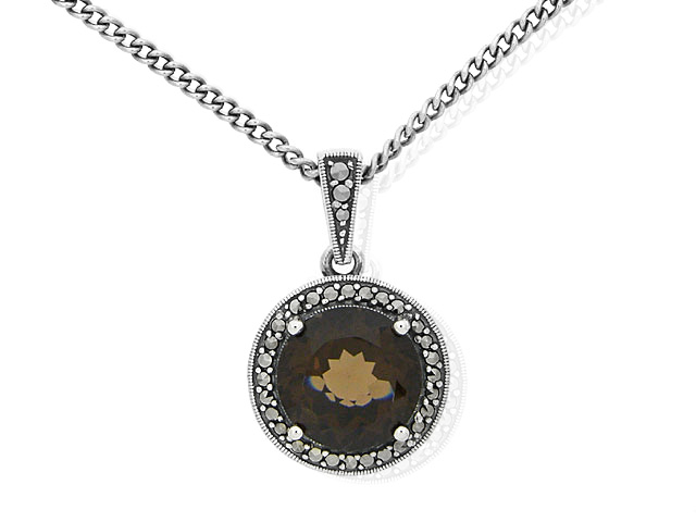 Silver Smoky Quartz and Marcasite Necklace