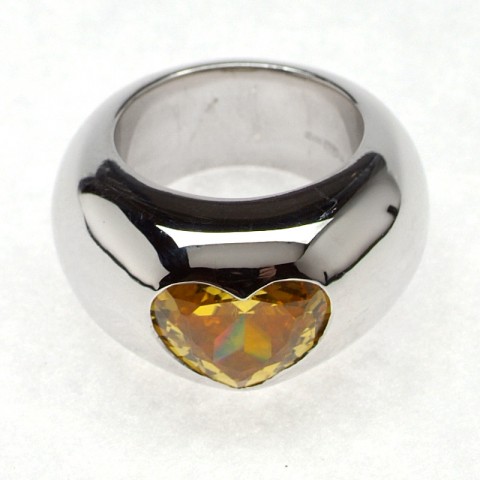 Otazu Silver Yellow CZ Heart Ring