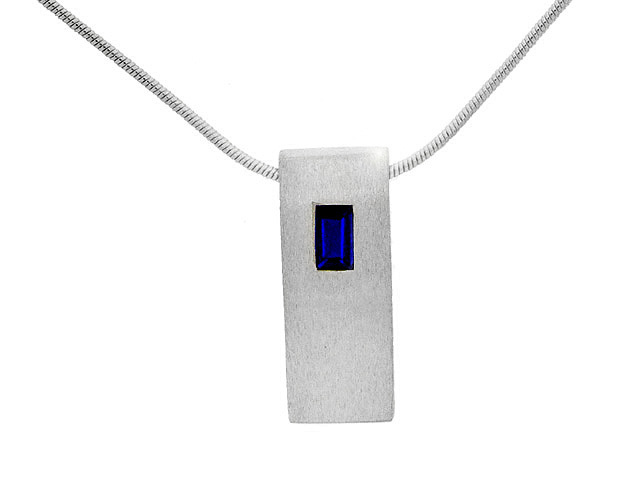 Silver Synth. Blue Spinel Necklace