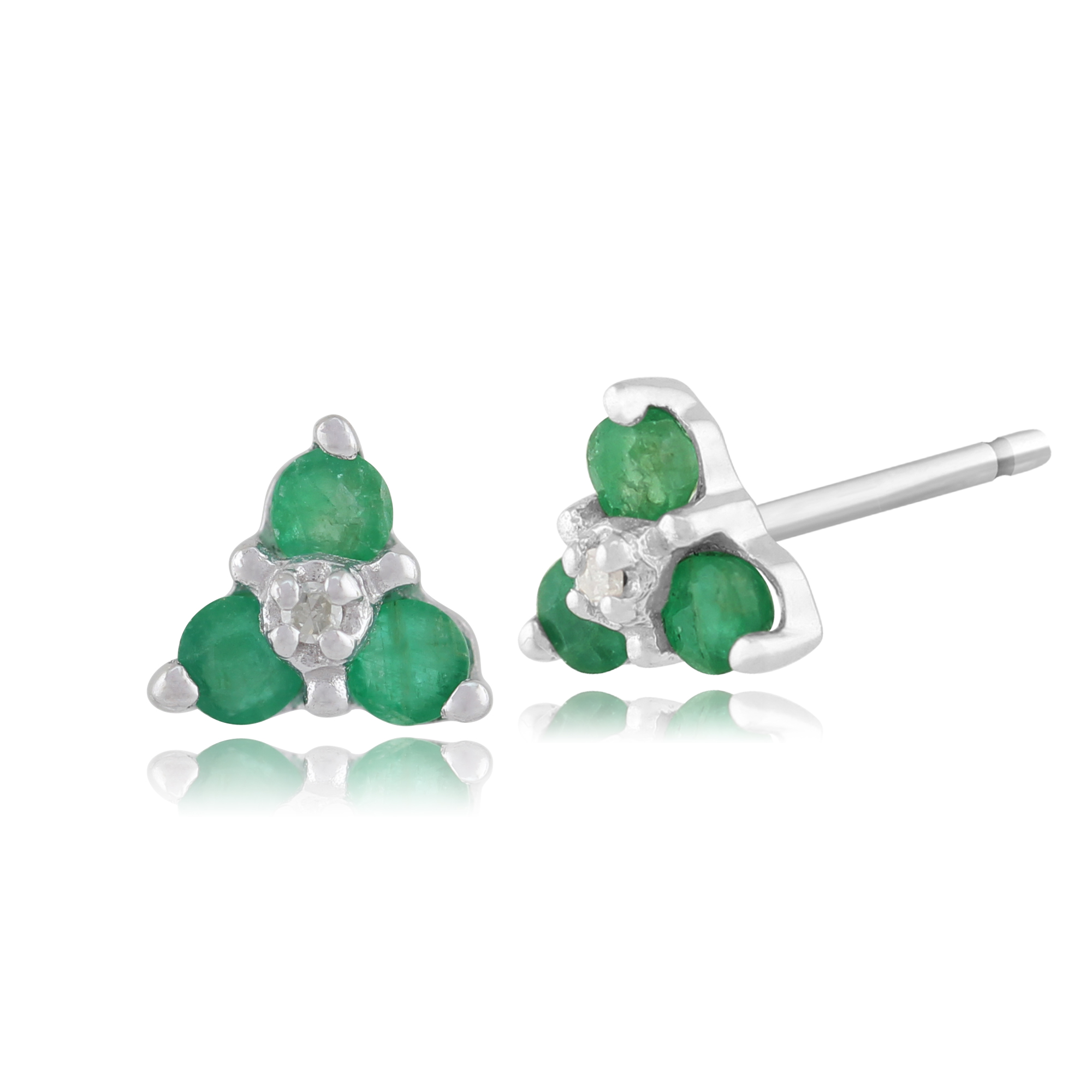 9ct White Gold Emerald & Diamond Stud Earrings