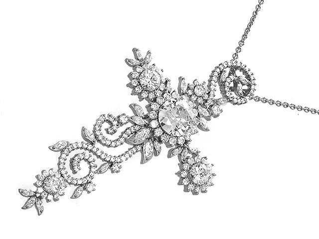 Otazu Silver Collection White CZ Cross Necklace 42cm