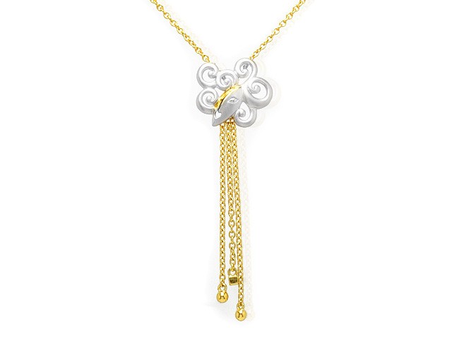 Zandra Rhodes 9ct Two Tone Gold Diamond Drop Necklace