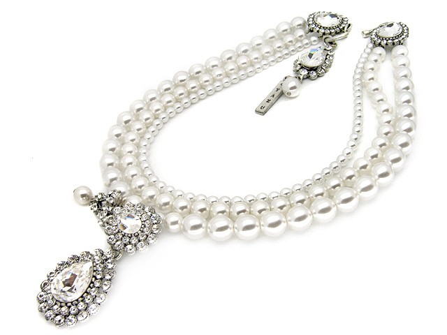 Otazu Faux White Pearl Crystal Necklace