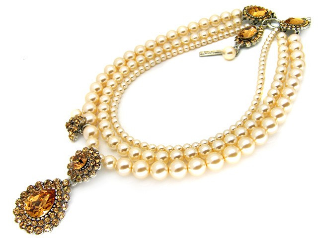 Otazu Faux Cream Pearl Crystal Necklace