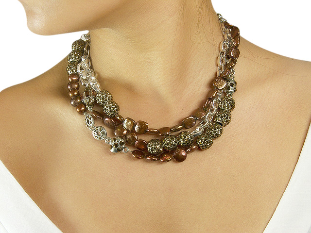 Otazu Brown Faux Pearl Necklace with Dorado C