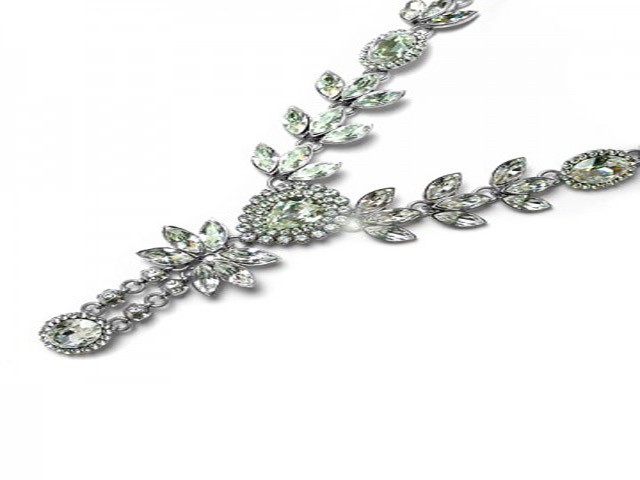 Otazu Silver Tone White Crystal Drop Necklace