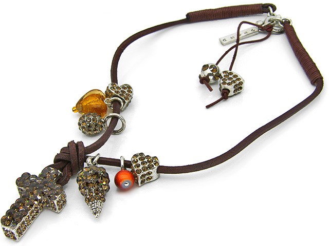 Otazu Smokey Quartz Crystal Necklace on Leath