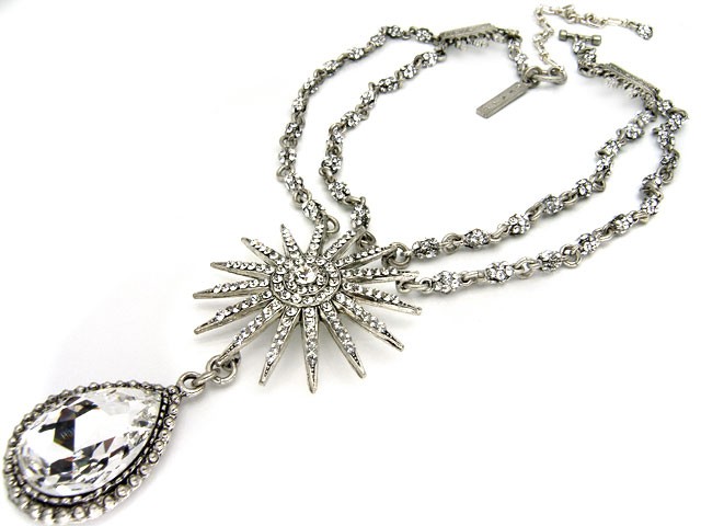 Otazu Silver Tone Necklace with White Crystal