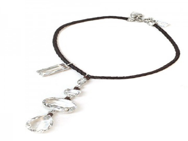 Otazu Necklace with White Crystals on Leather