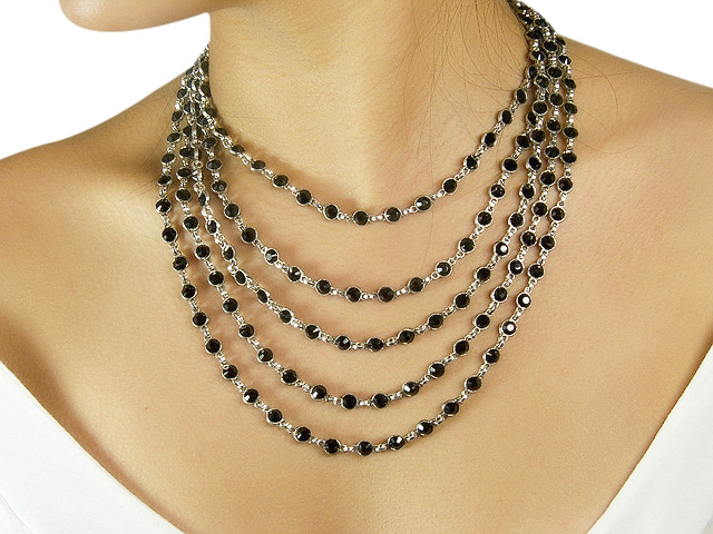 Otazu Silver Tone Necklace with Jet Black Cry