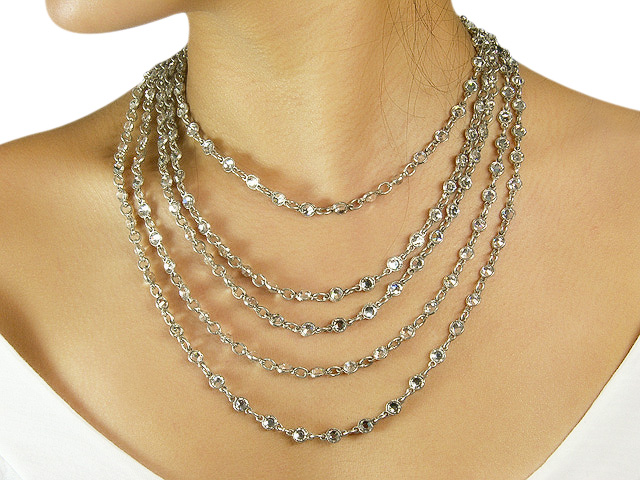 Otazu Silver Tone Necklace with White Crystal