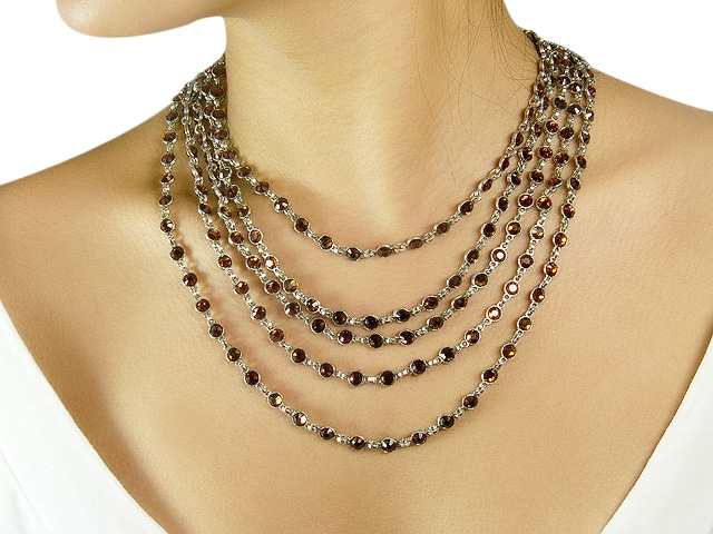 Otazu Silver Tone Necklace with Smoked Topaz