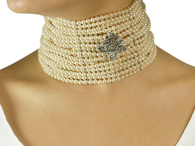 Otazu Silver Tone Cream Pearl Necklace with C