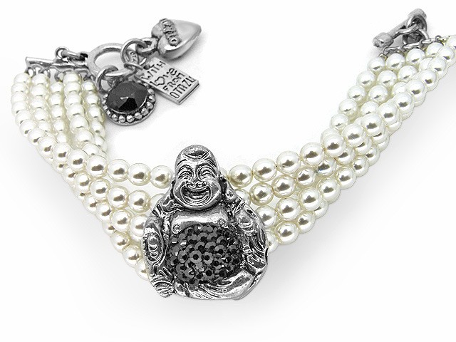Otazu Silver Tone Buddha White Pearl & Crysta