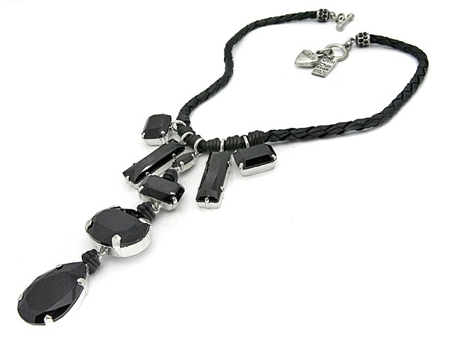 Otazu Black Leather Necklace with Jet Black C