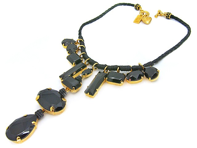 Otazu Black Leather Necklace with Jet Black C