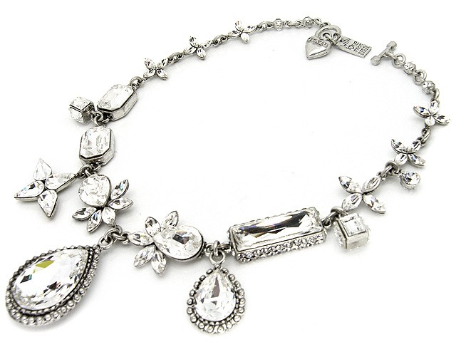 Otazu Silver Tone Necklace with White Crystal