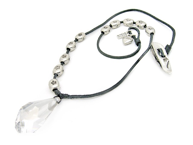 Otazu Large Crystal Necklace on Black Leather