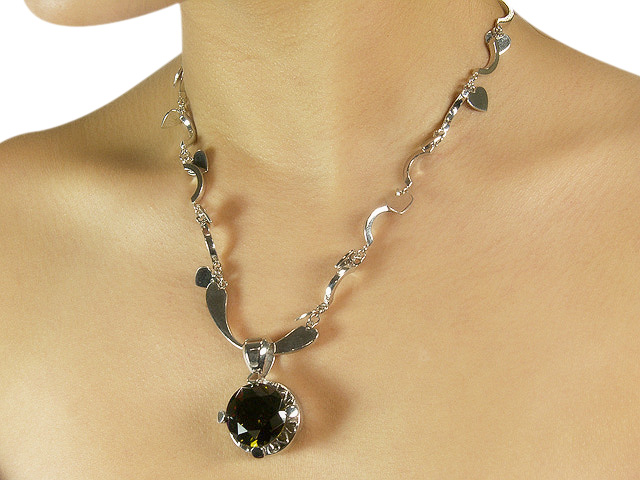 Otazu Silver Olive CZ Drop Necklace