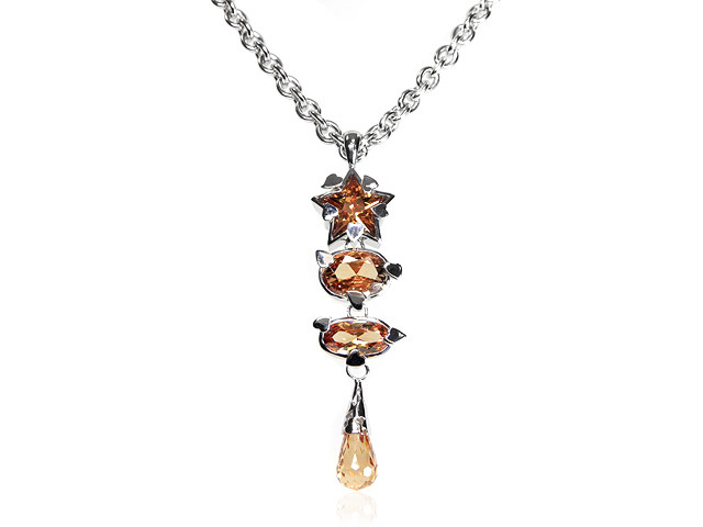 Otazu Silver Champagne CZ Drop Necklace