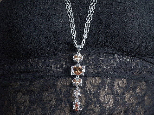 Otazu Silver Champagne CZ Drop Necklace