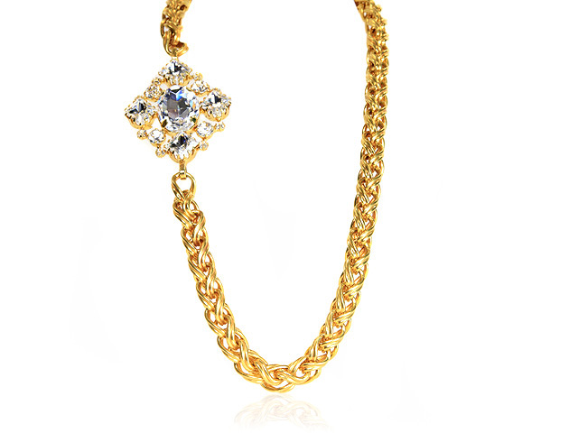 Otazu Gold Tone Chunky Necklace with Crystals