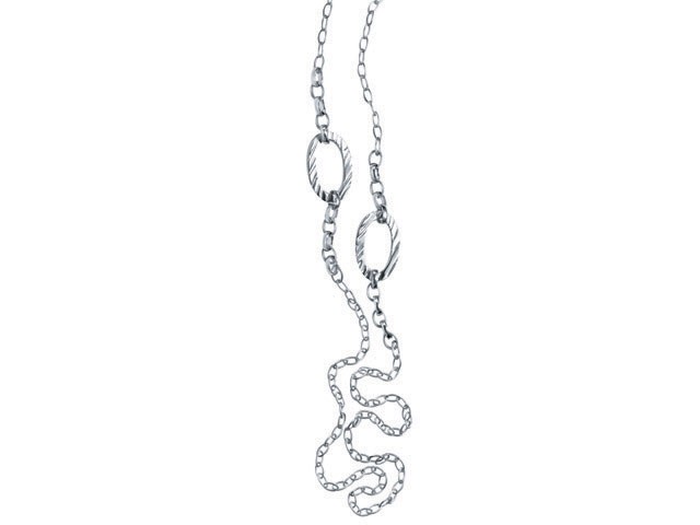 Cai Silver Zebra Skin Motif Oval Link Chain Necklace
