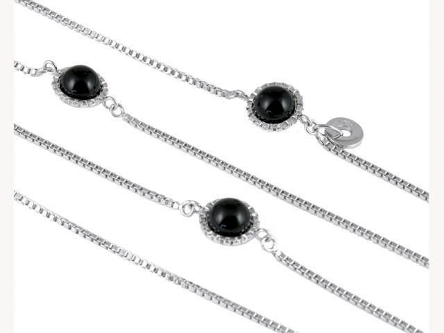 Cai Contemporary Black Onyx Silver Loop Necklace