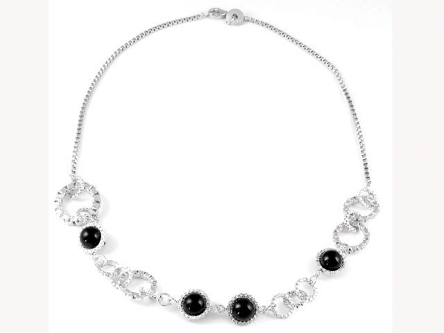 Cai Contemporary Black Onyx Silver Loop Necklace